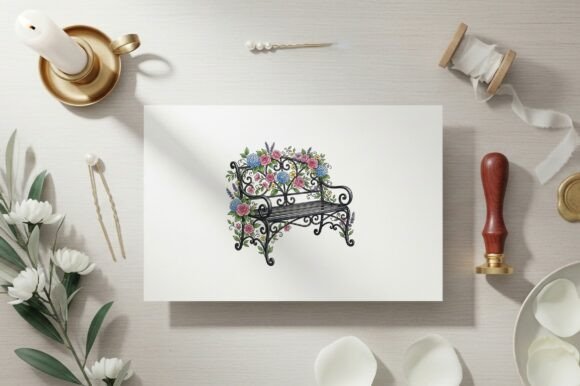 Download Bench with Flowers in Ornate Design - Ornate design Collection