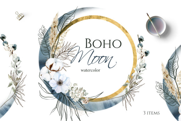 Download Boho Round Floral Frame with Blue Moon - Floral Collection