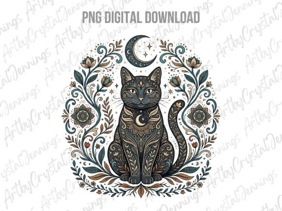 Download Celestial Floral Mystic Cat Animal PNG - Floral Collection