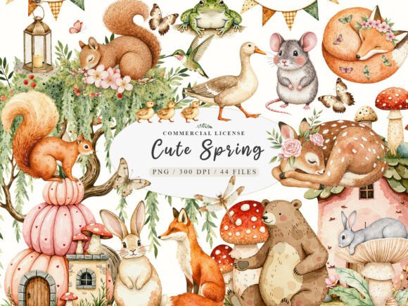 Download Watercolor Forest Spring Animals Png - Forest Collection