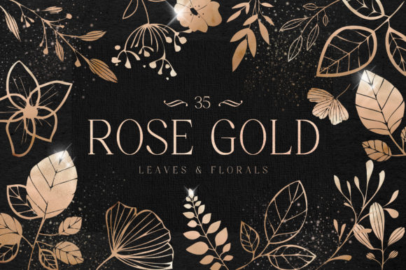 Download Rose Gold Leaves Florals Foil Elements - Floral Collection
