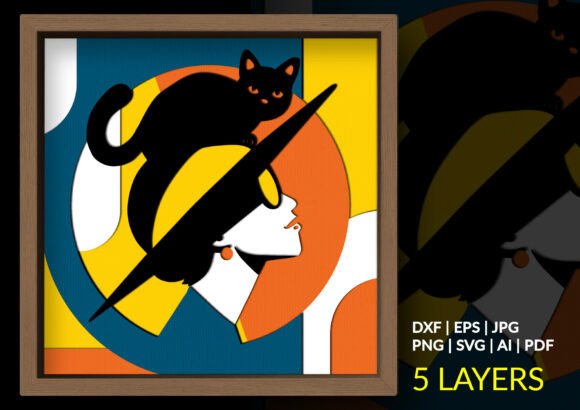 Download Chic Cat Lady Shadow Box, Cat Paper Art - Lady Collection