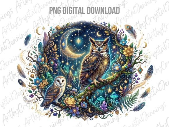 Download Celestial Night Owl Bird Forest PNG - Forest Collection