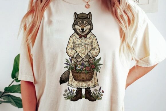 Download Vintage Wolf Woman Floral Design - Floral Collection